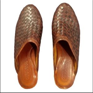 COLE HAAN COUNTRY Brown Woven Leather Wooden Clogs - Size 8.5